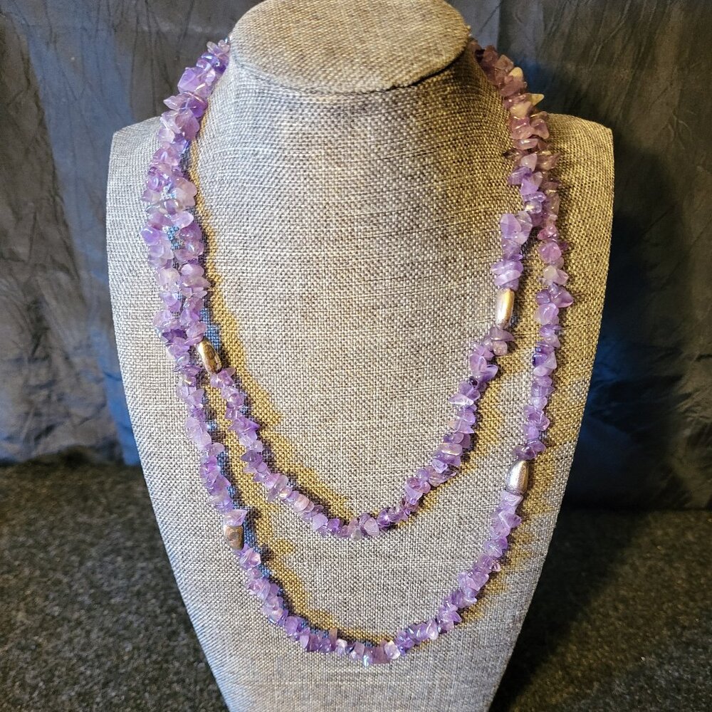 Vintage Amethyst Chip Necklace 36” Length